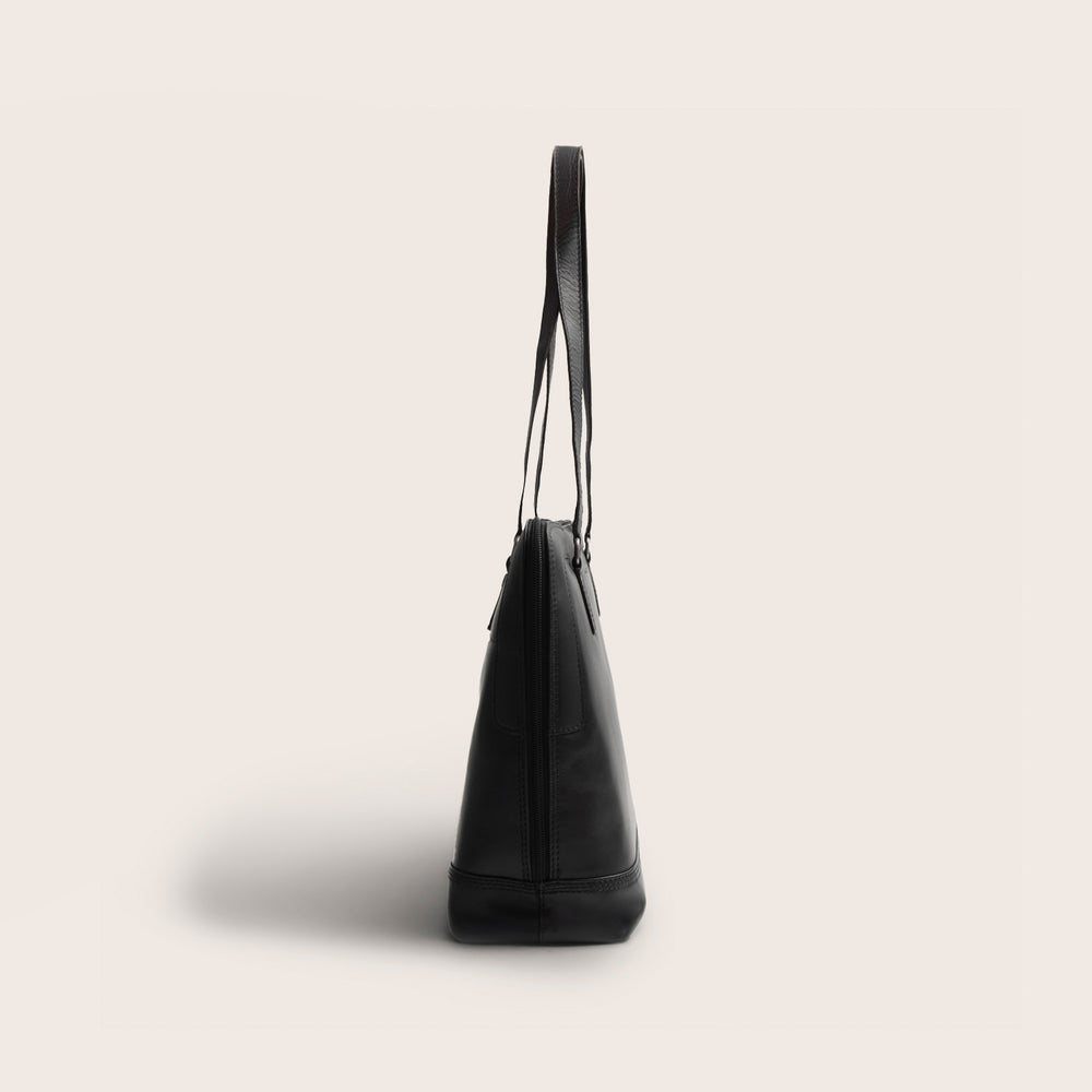 Leder Schultertasche Schwarz Elvar