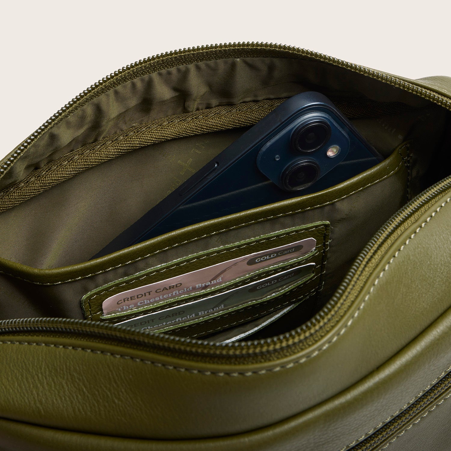 Sac Porté Épaule en Cuir Vert Olive Liora