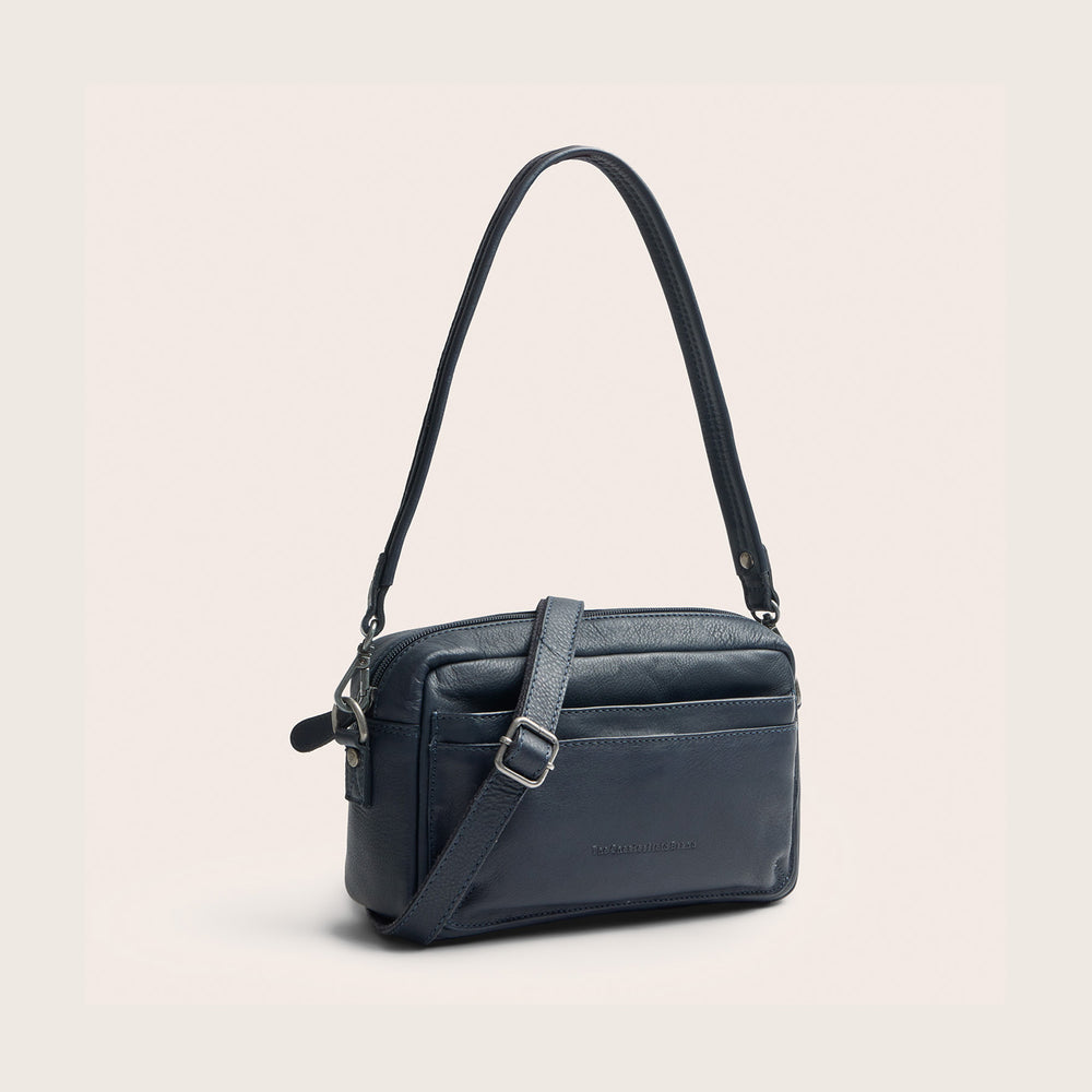 Sac Porté Épaule en Cuir Bleu Marine Liora