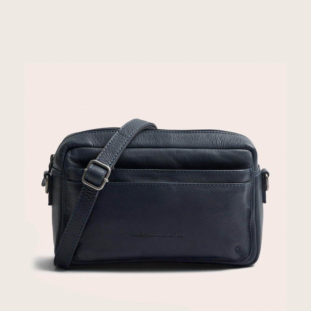 Sac Porté Épaule en Cuir Bleu Marine Liora