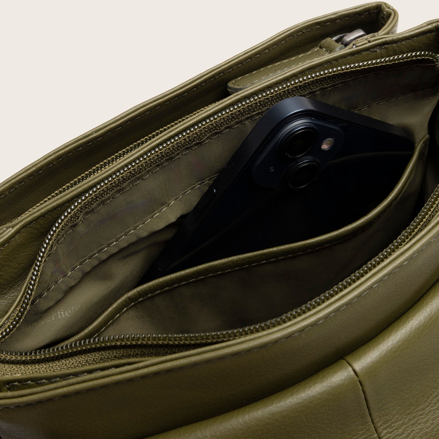 Sac Porté Épaule en Cuir Vert Olive Miloa