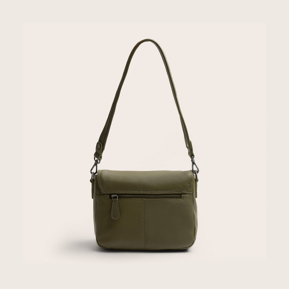 Sac Porté Épaule en Cuir Vert Olive Miloa