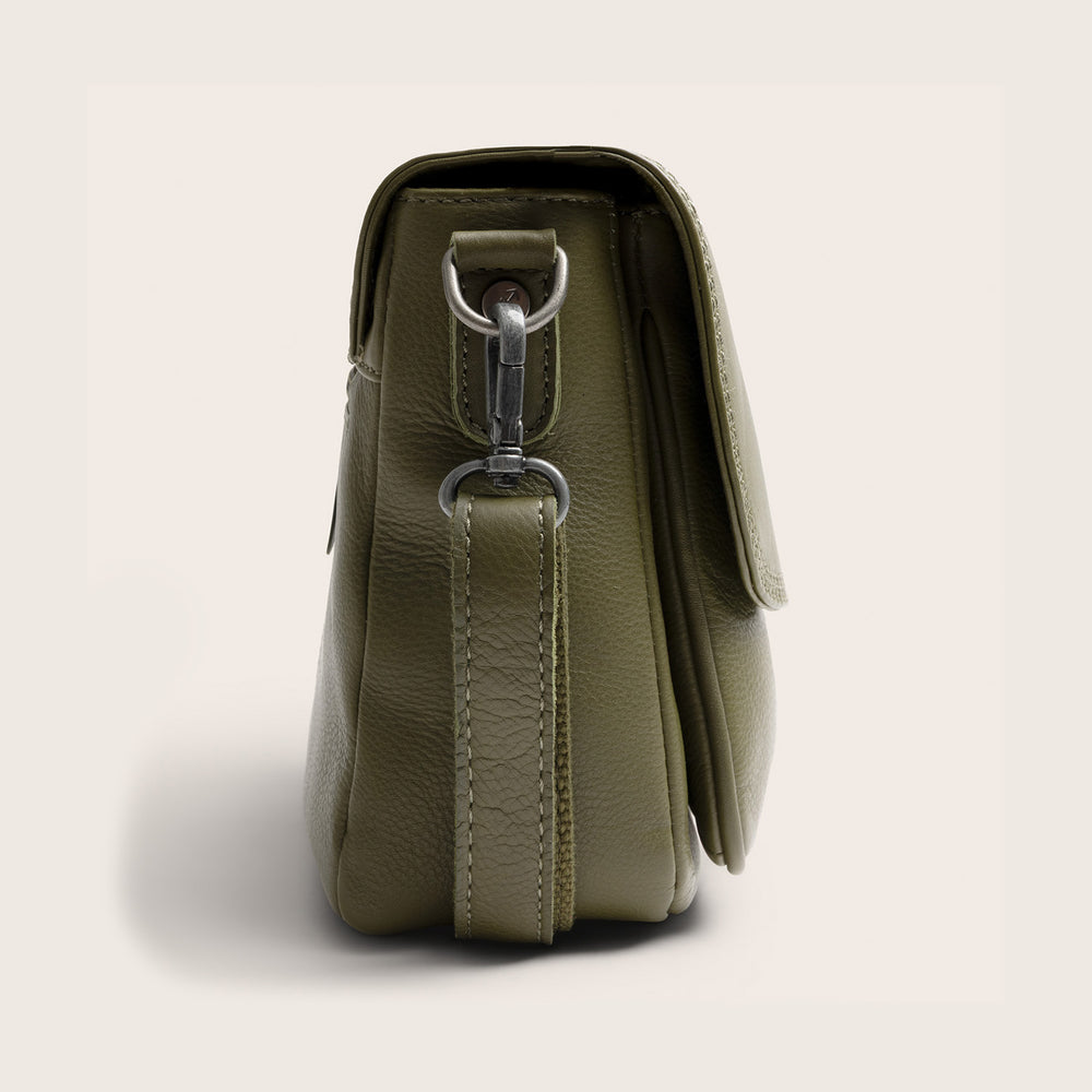 Sac Porté Épaule en Cuir Vert Olive Miloa