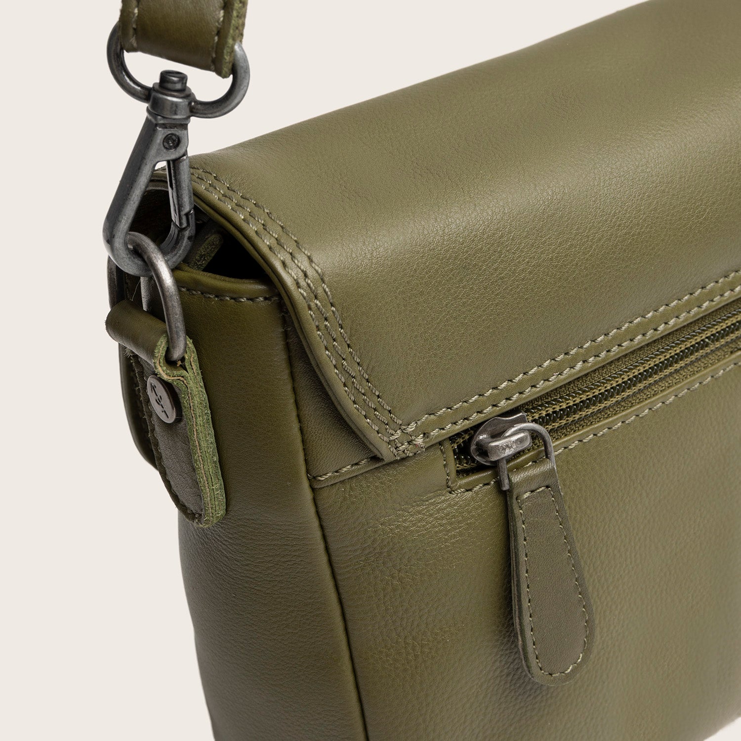 Sac Porté Épaule en Cuir Vert Olive Miloa