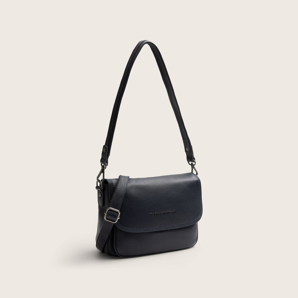 Sac Porté Épaule en Cuir Bleu Marine Miloa