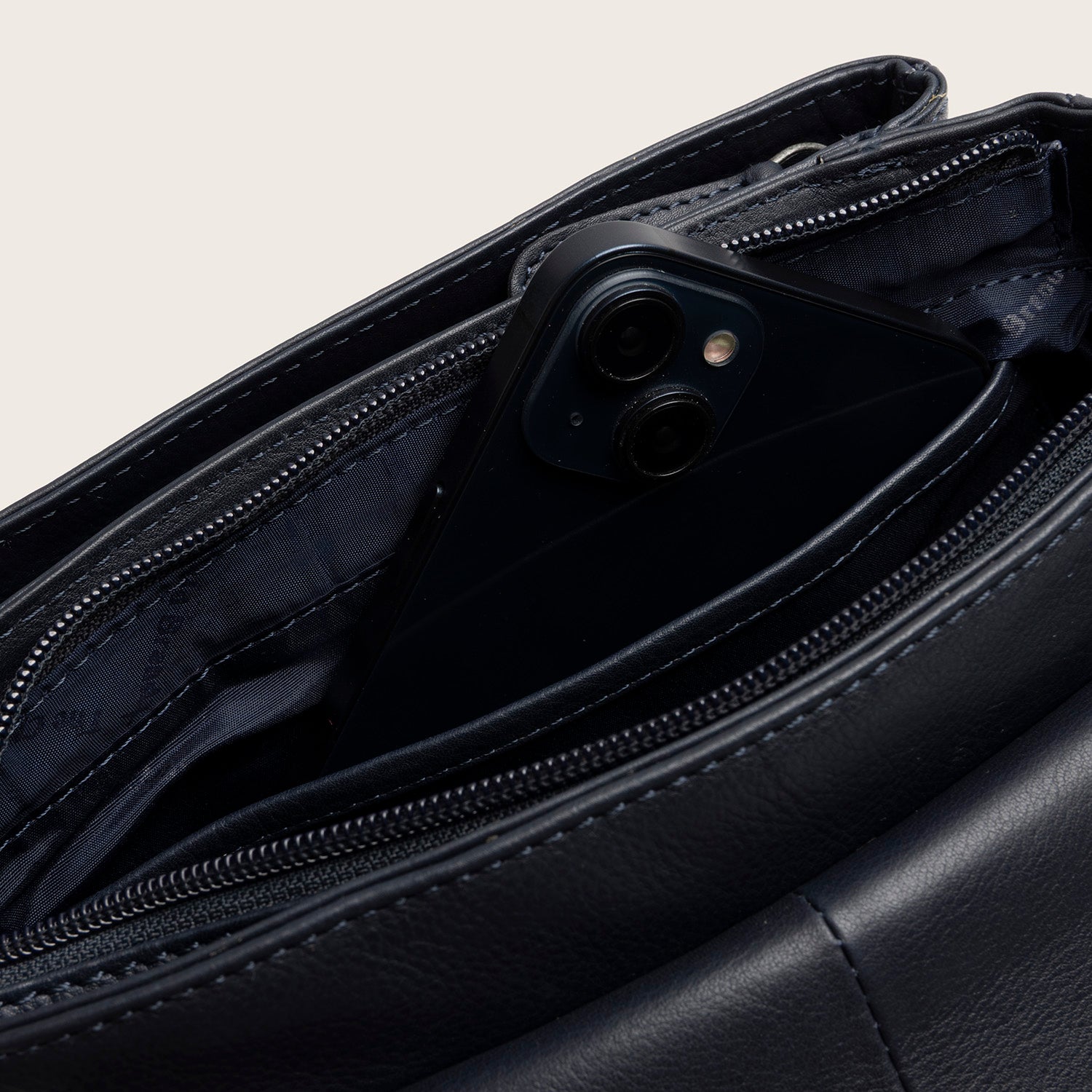 Sac Porté Épaule en Cuir Bleu Marine Miloa