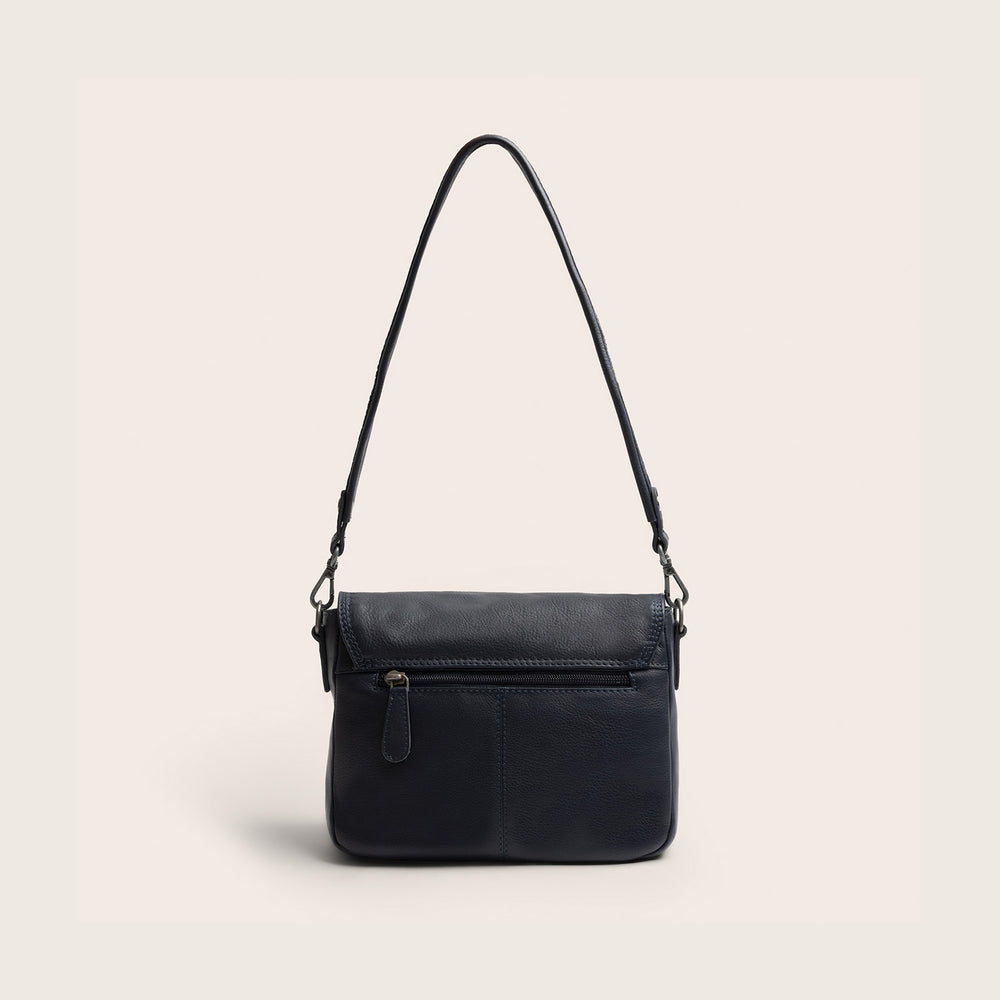 Sac Porté Épaule en Cuir Bleu Marine Miloa