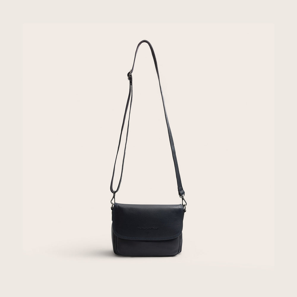 Sac Porté Épaule en Cuir Bleu Marine Miloa