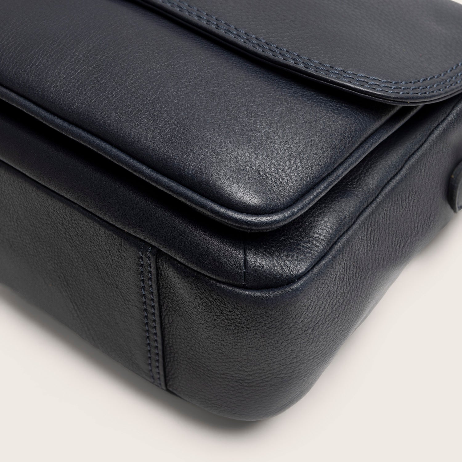 Sac Porté Épaule en Cuir Bleu Marine Miloa