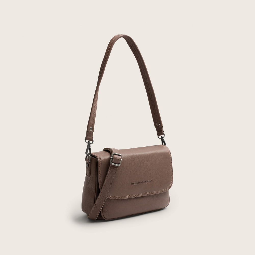 Leather Shoulder Bag Dark Taupe Miloa