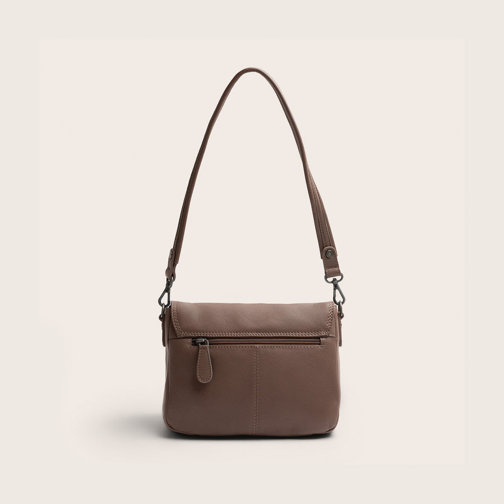Leather Shoulder Bag Dark Taupe Miloa
