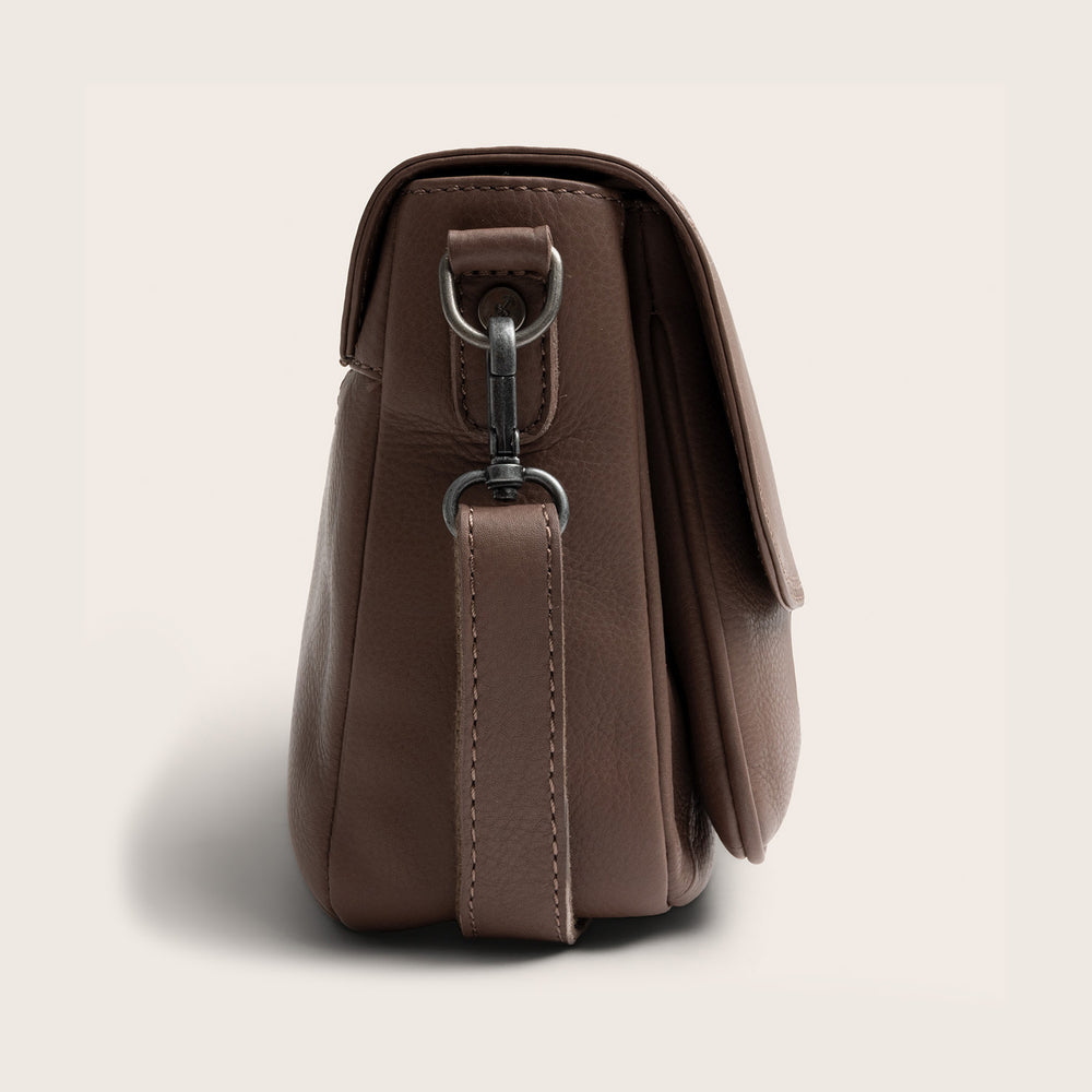 Leather Shoulder Bag Dark Taupe Miloa