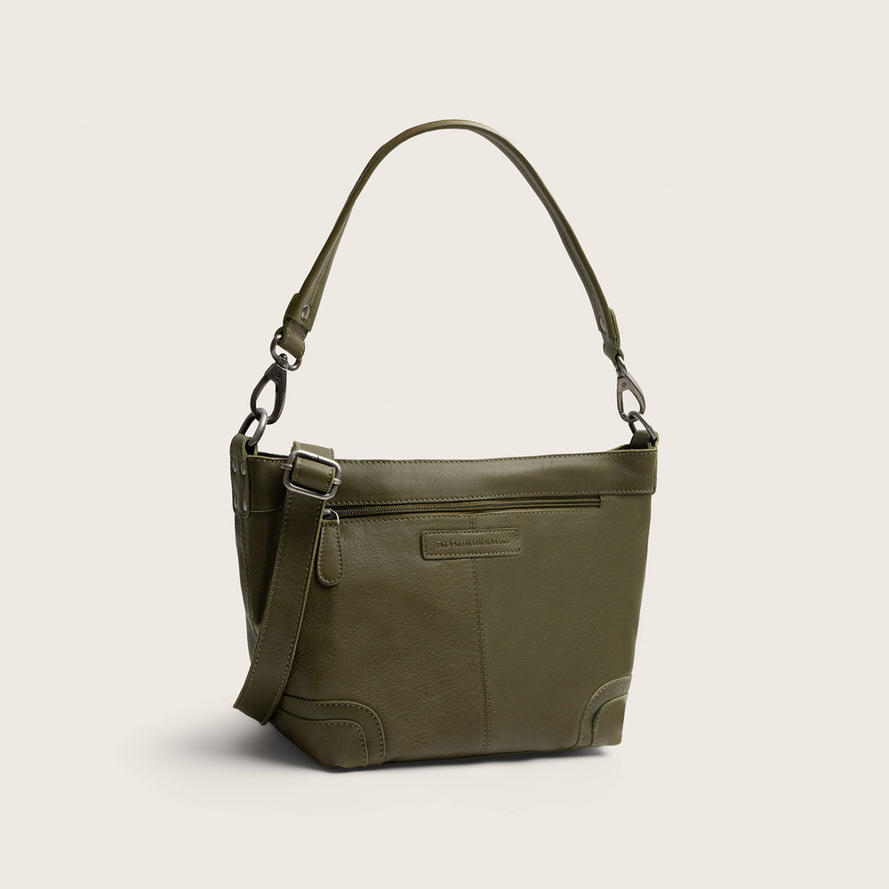 Sac Porté Épaule en Cuir Vert Olive Zarita
