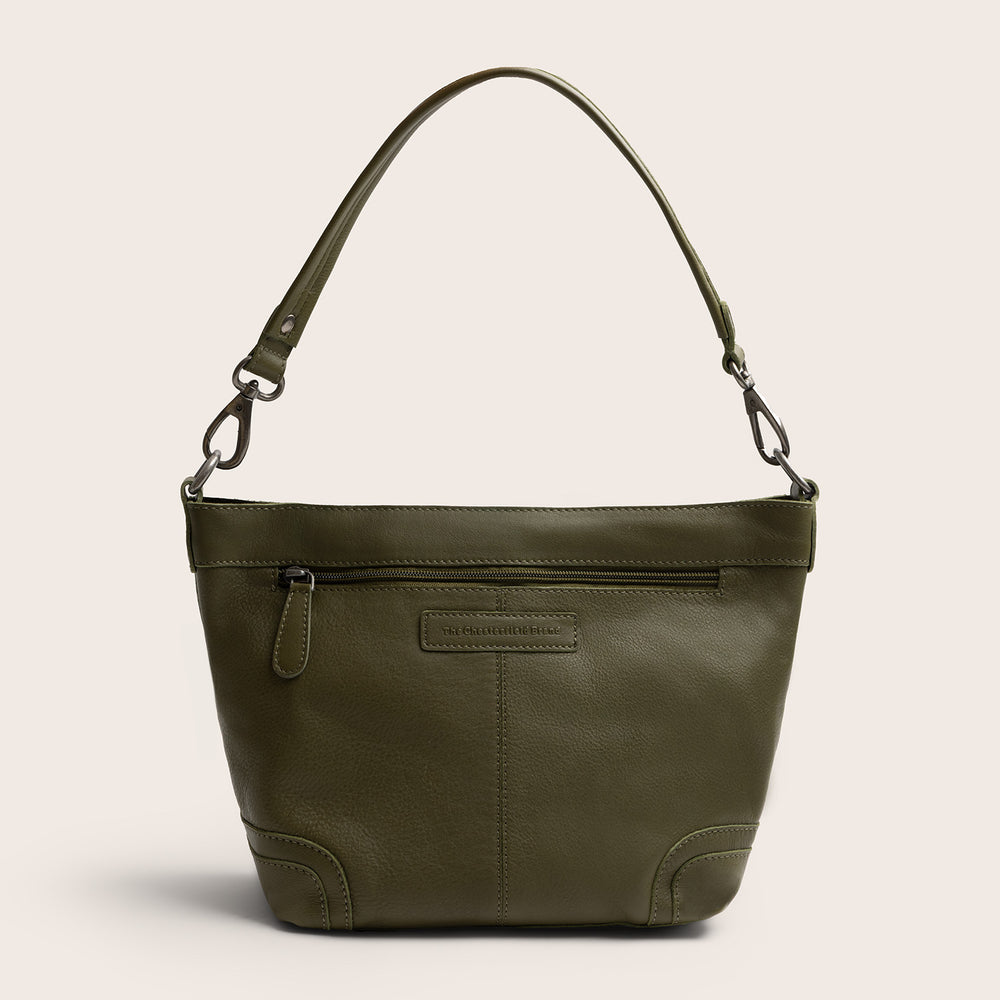 Sac Porté Épaule en Cuir Vert Olive Zarita
