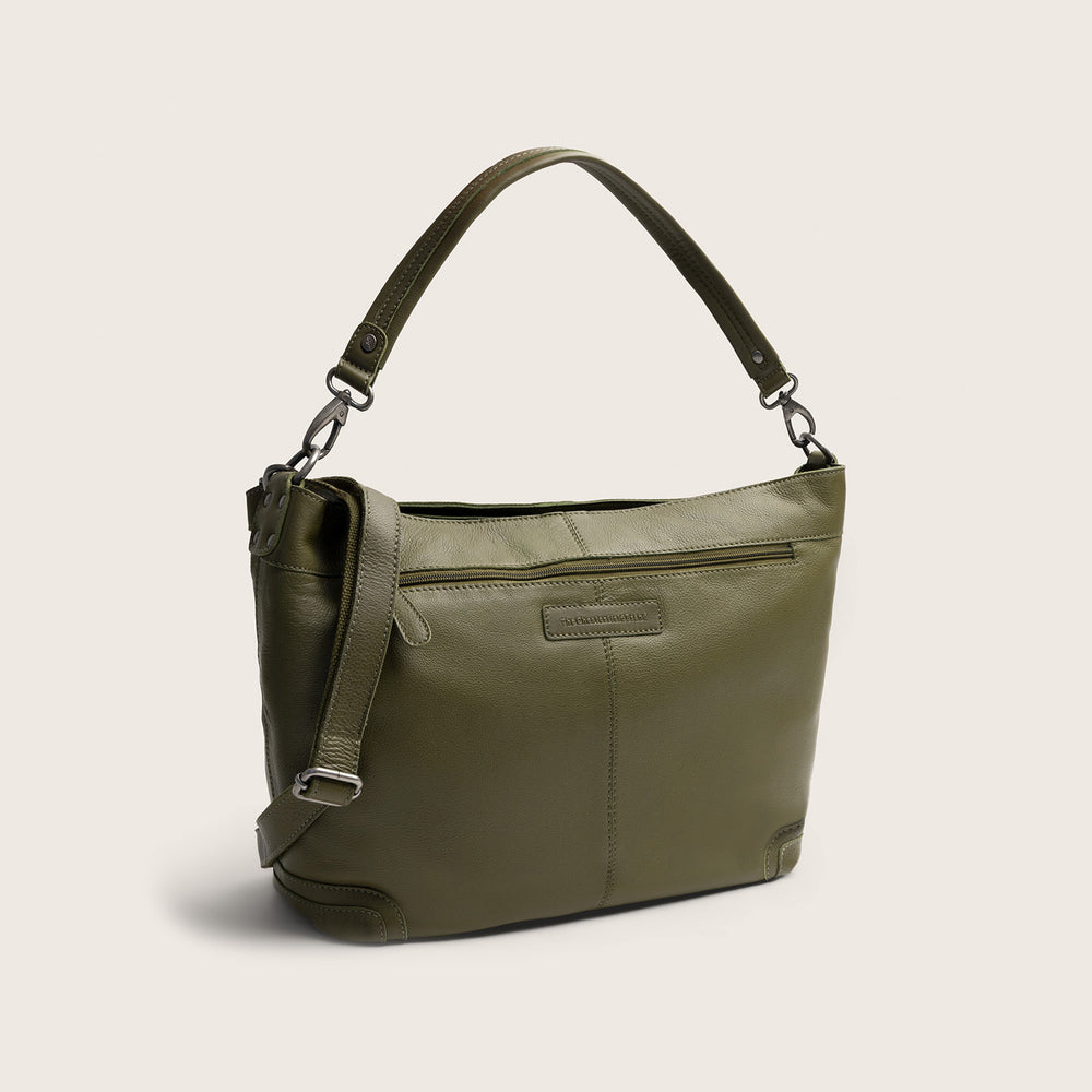 Sac Porté Épaule en Cuir Vert Olive Astero