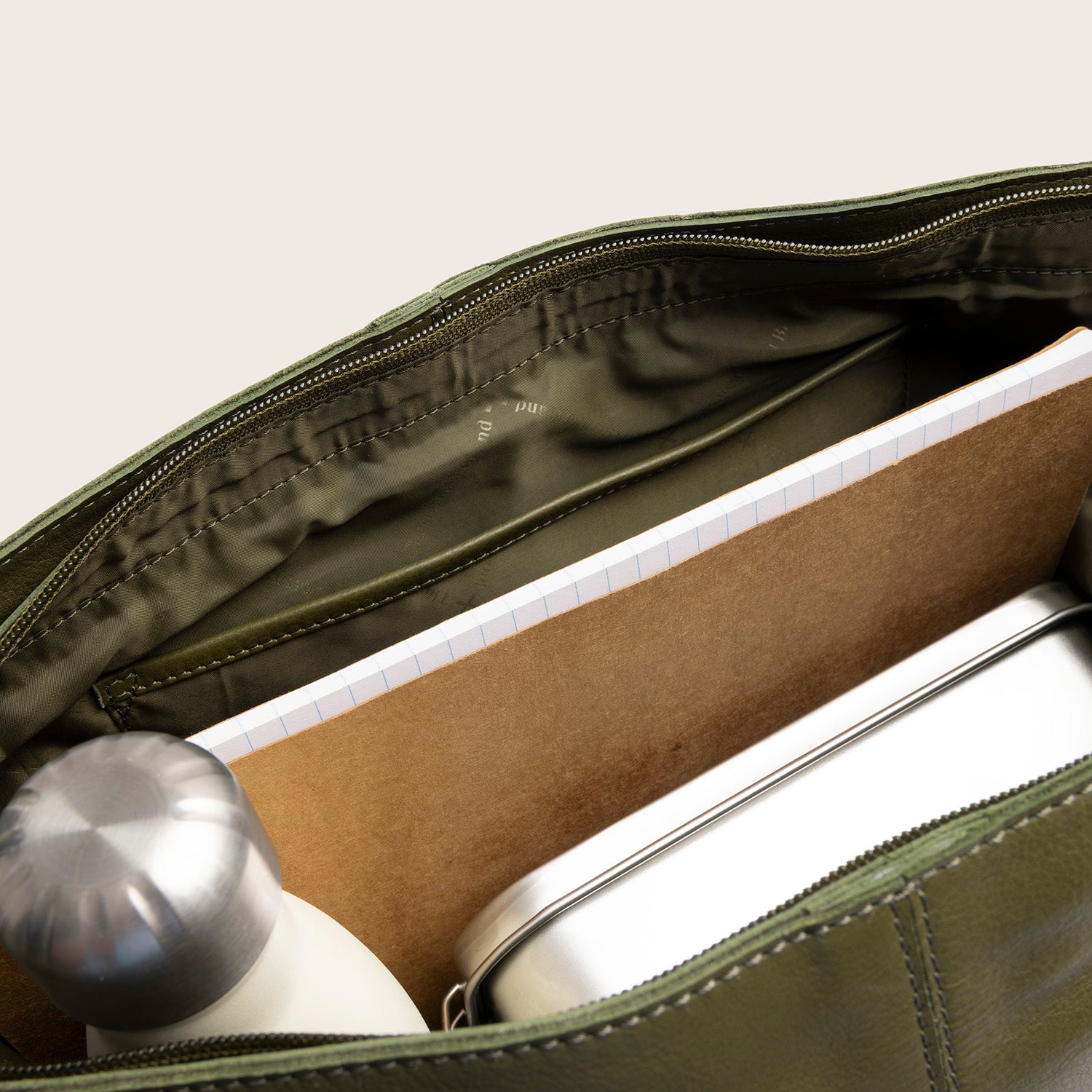 Sac Porté Épaule en Cuir Vert Olive Astero