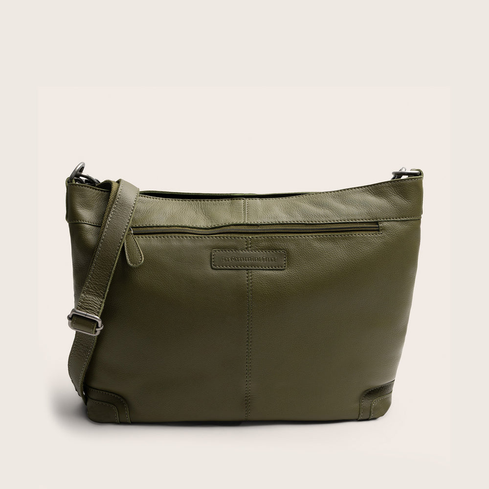 Sac Porté Épaule en Cuir Vert Olive Astero
