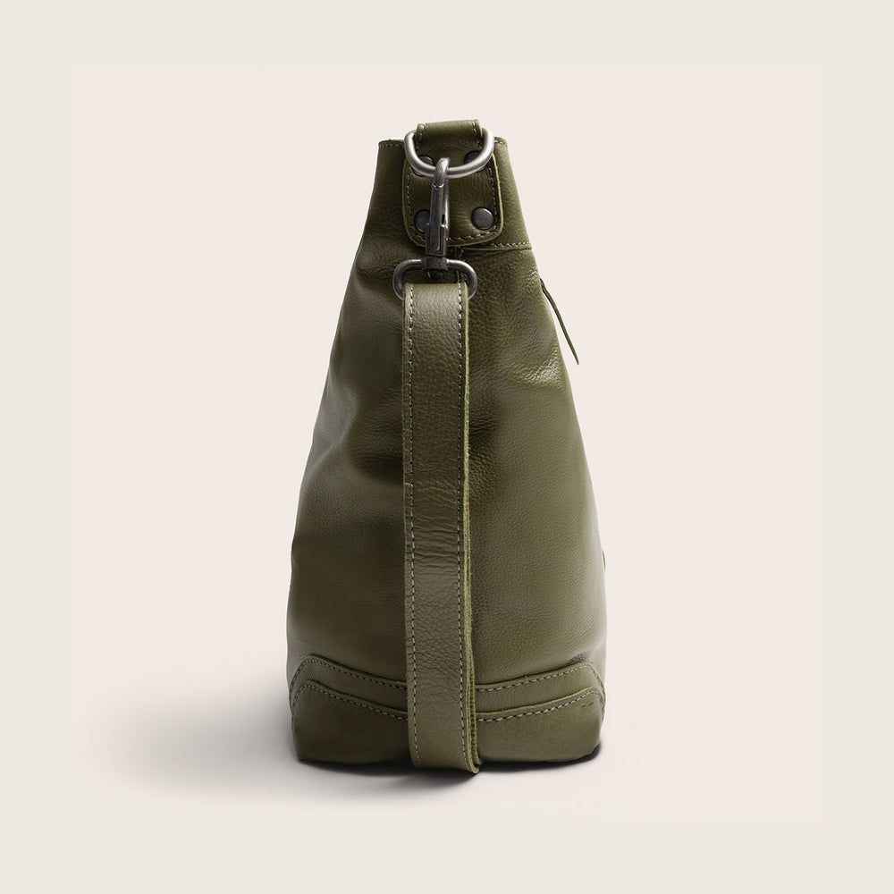 Sac Porté Épaule en Cuir Vert Olive Astero