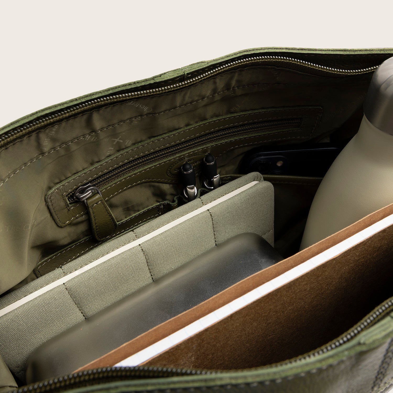 Sac Porté Épaule en Cuir Vert Olive Astero