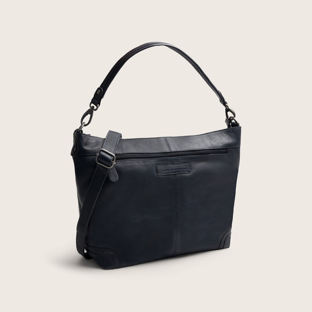 Sac Porté Épaule en Cuir Bleu Marine Astero