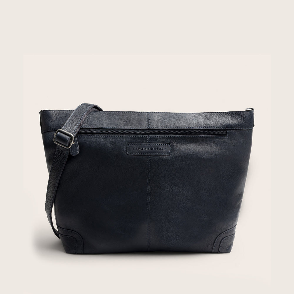Sac Porté Épaule en Cuir Bleu Marine Astero