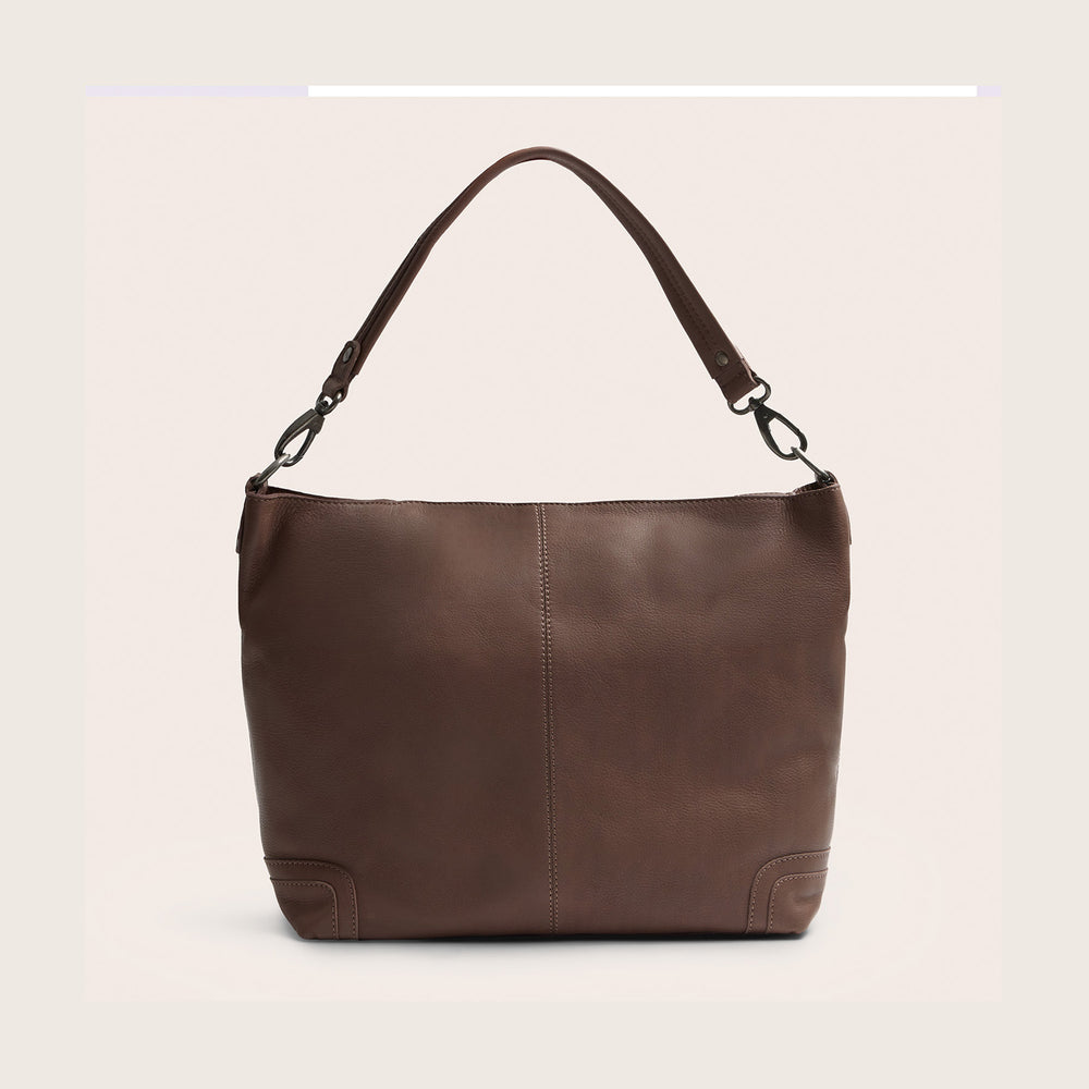 Leather Shoulder Bag Dark Taupe Astero