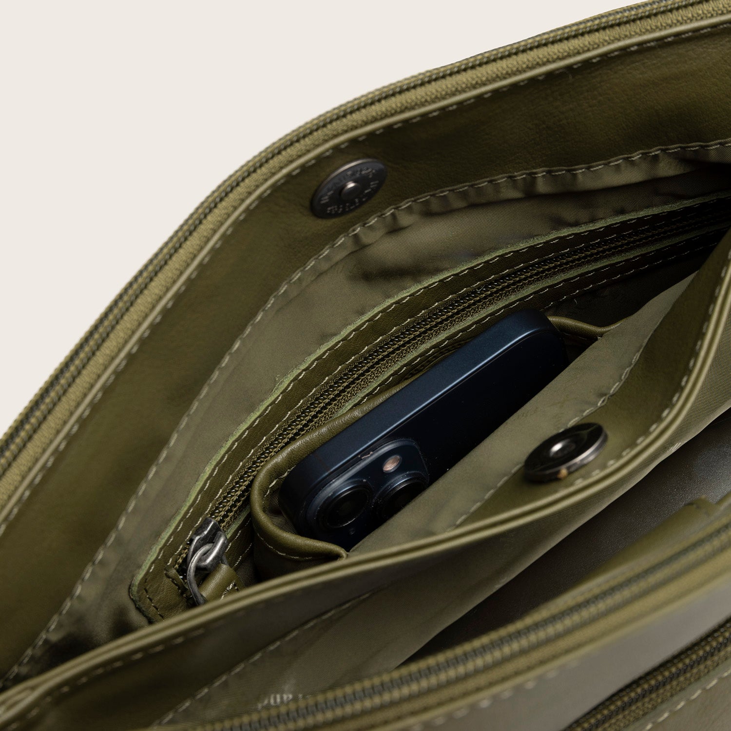 Sac Porté Épaule en Cuir Vert Olive Marvos