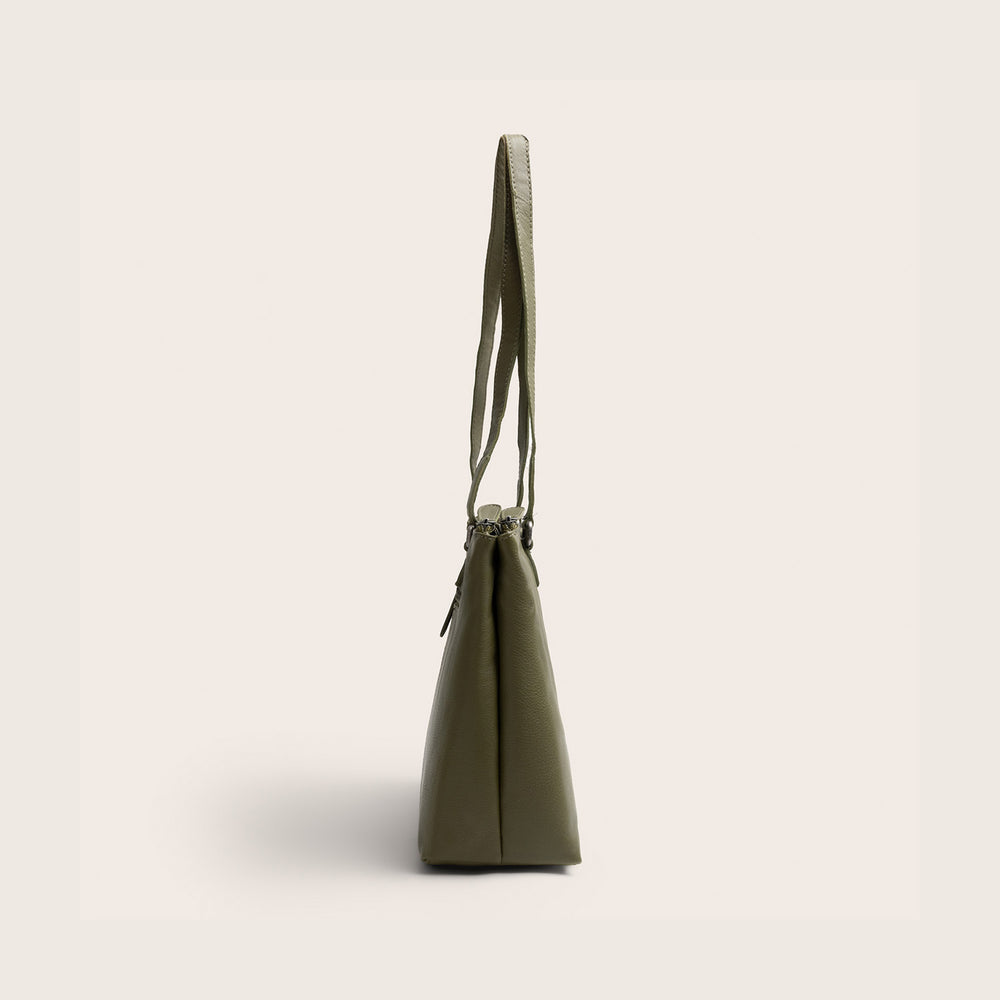 Sac Porté Épaule en Cuir Vert Olive Marvos