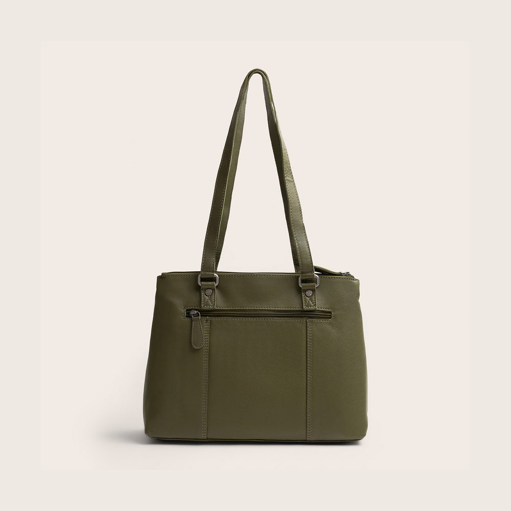 Sac Porté Épaule en Cuir Vert Olive Marvos