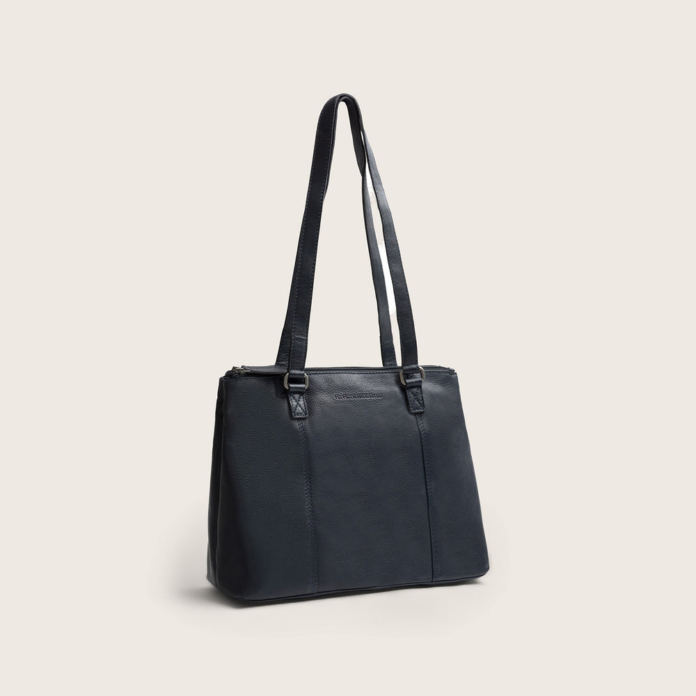 Sac Porté Épaule en Cuir Bleu Marine Marvos