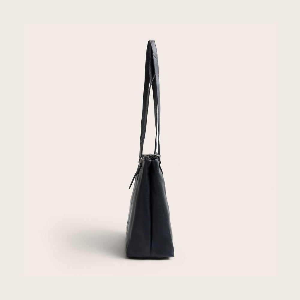 Sac Porté Épaule en Cuir Bleu Marine Marvos