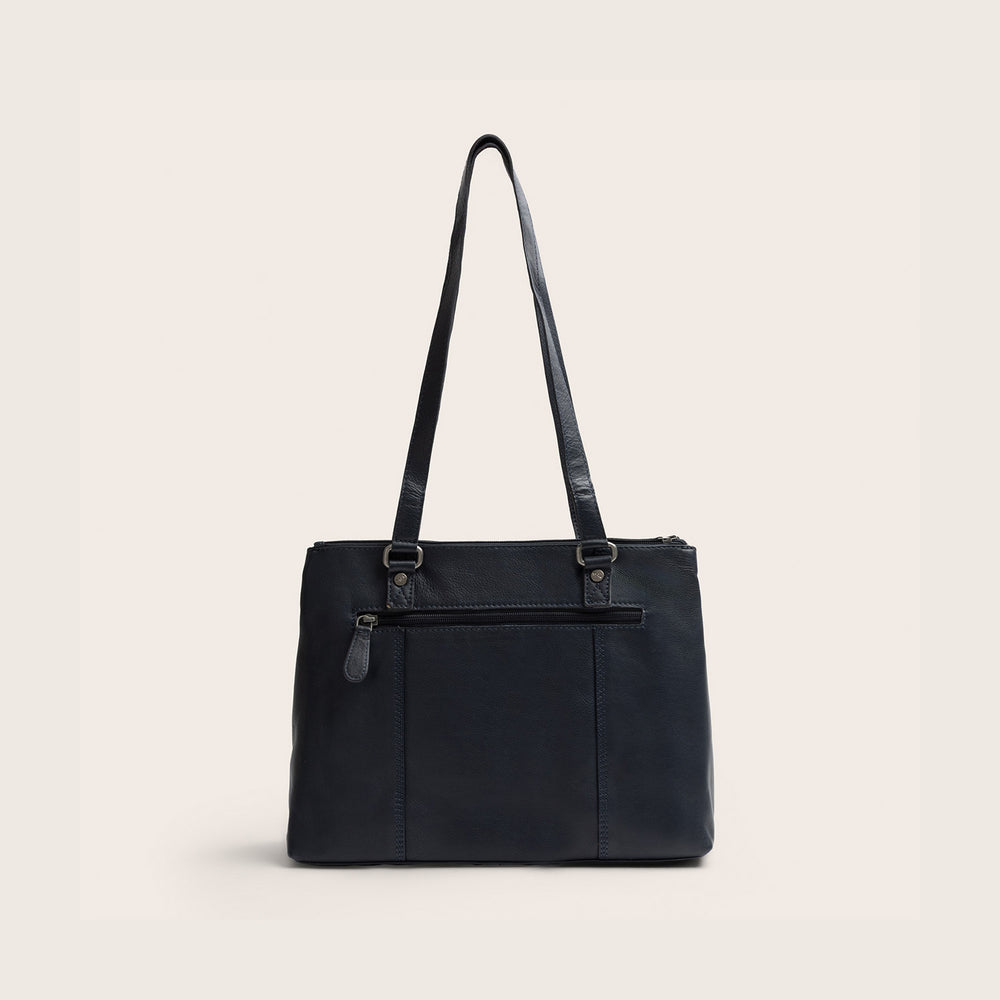 Sac Porté Épaule en Cuir Bleu Marine Marvos