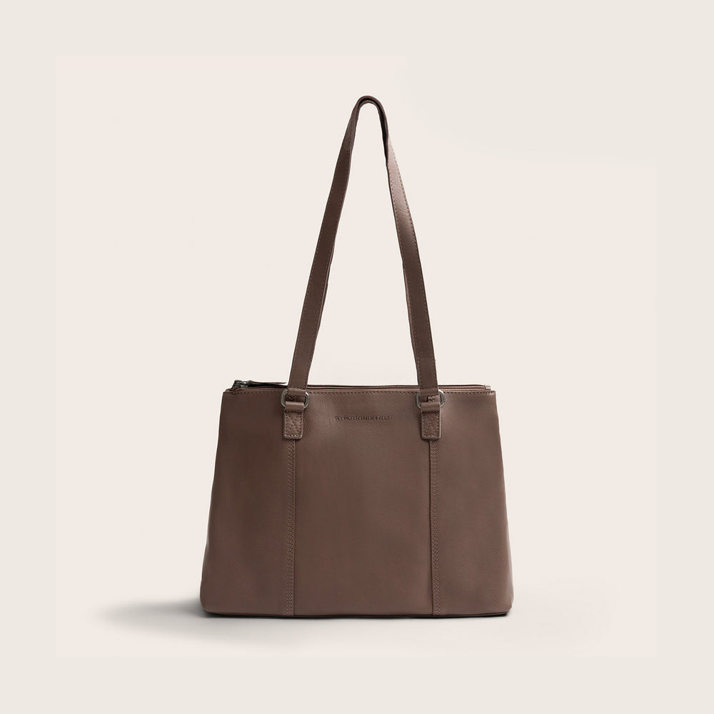 Leather Shoulder Bag Dark Taupe Marvos