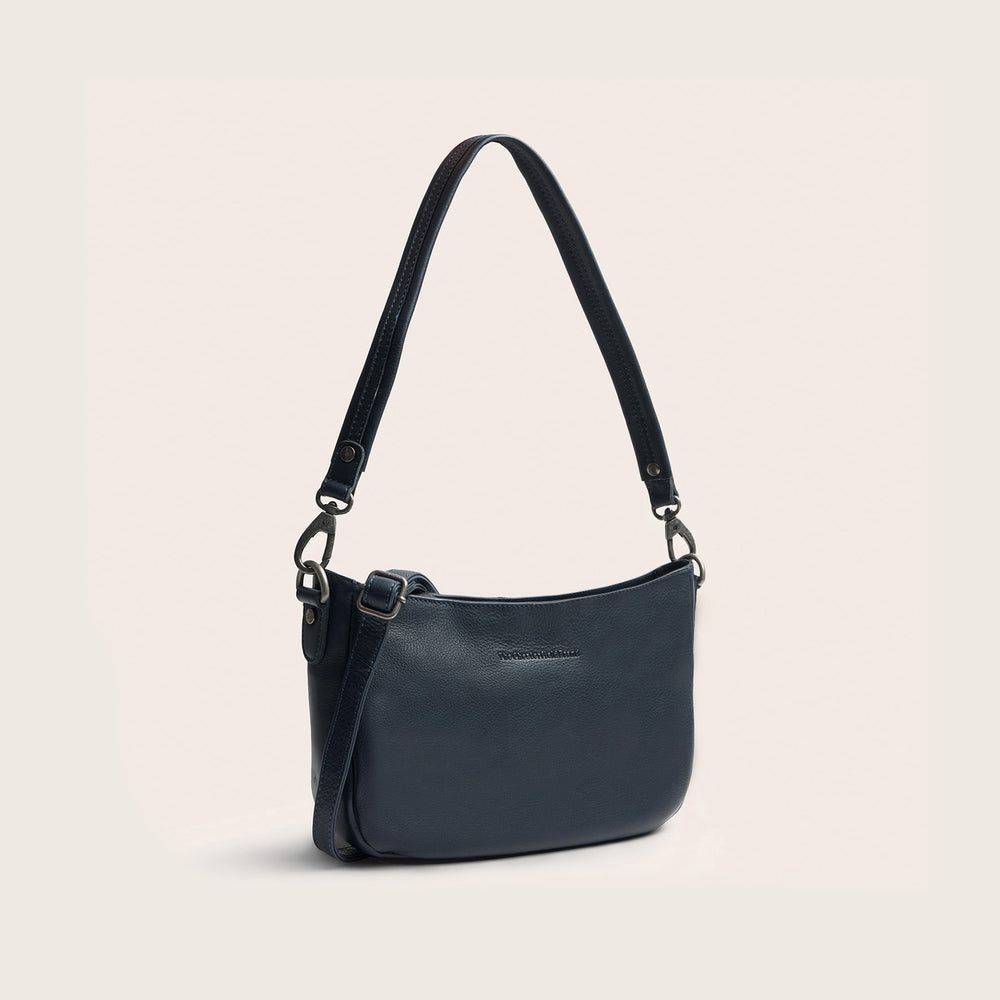 Sac Porté Épaule en Cuir Bleu Marine Maris