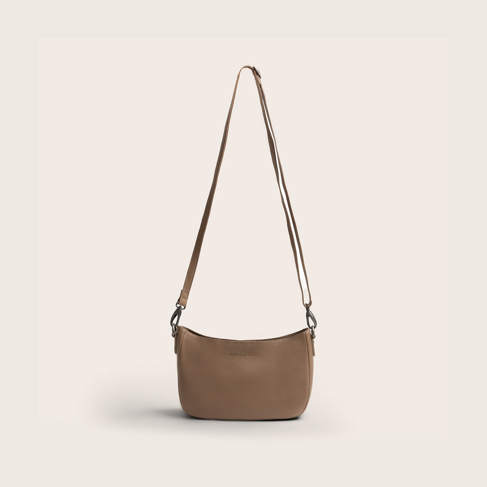 Sac Porté Épaule en Cuir Taupe Maris