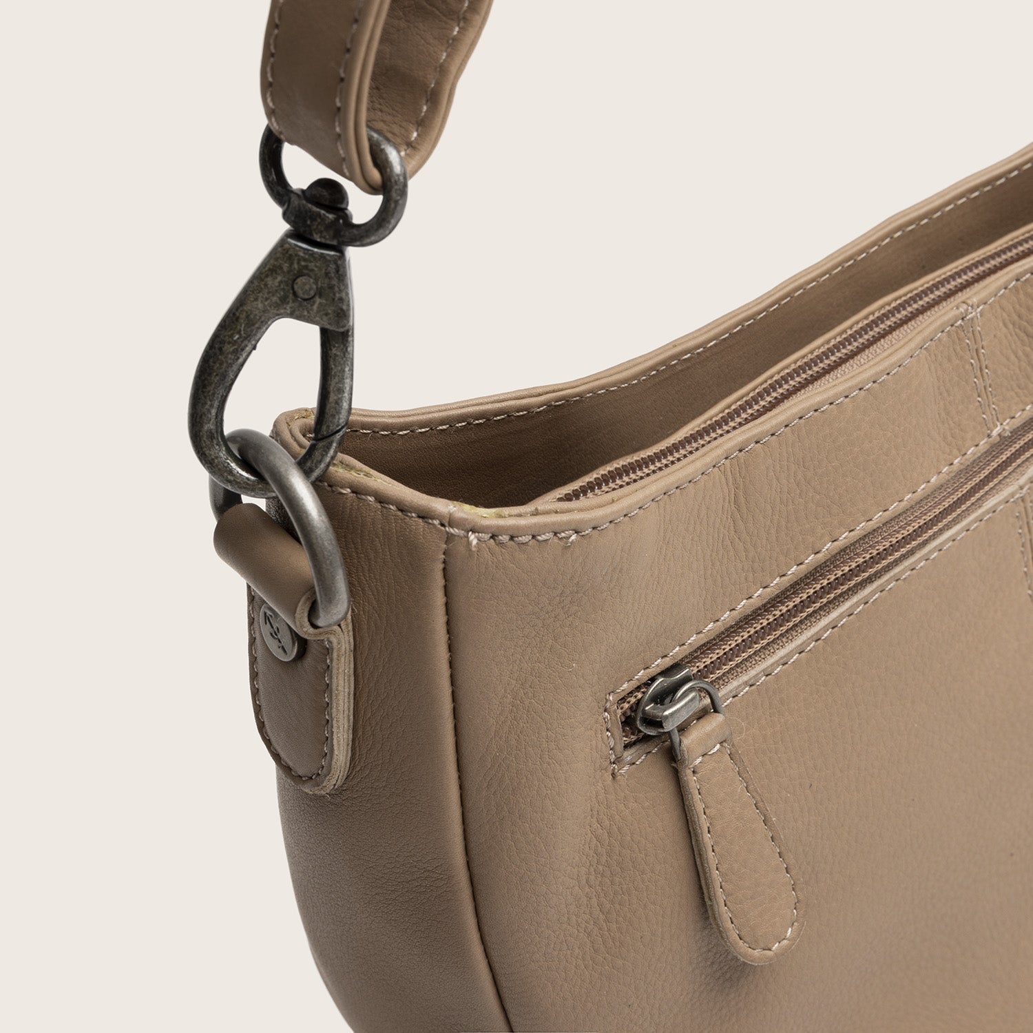 Sac Porté Épaule en Cuir Taupe Maris
