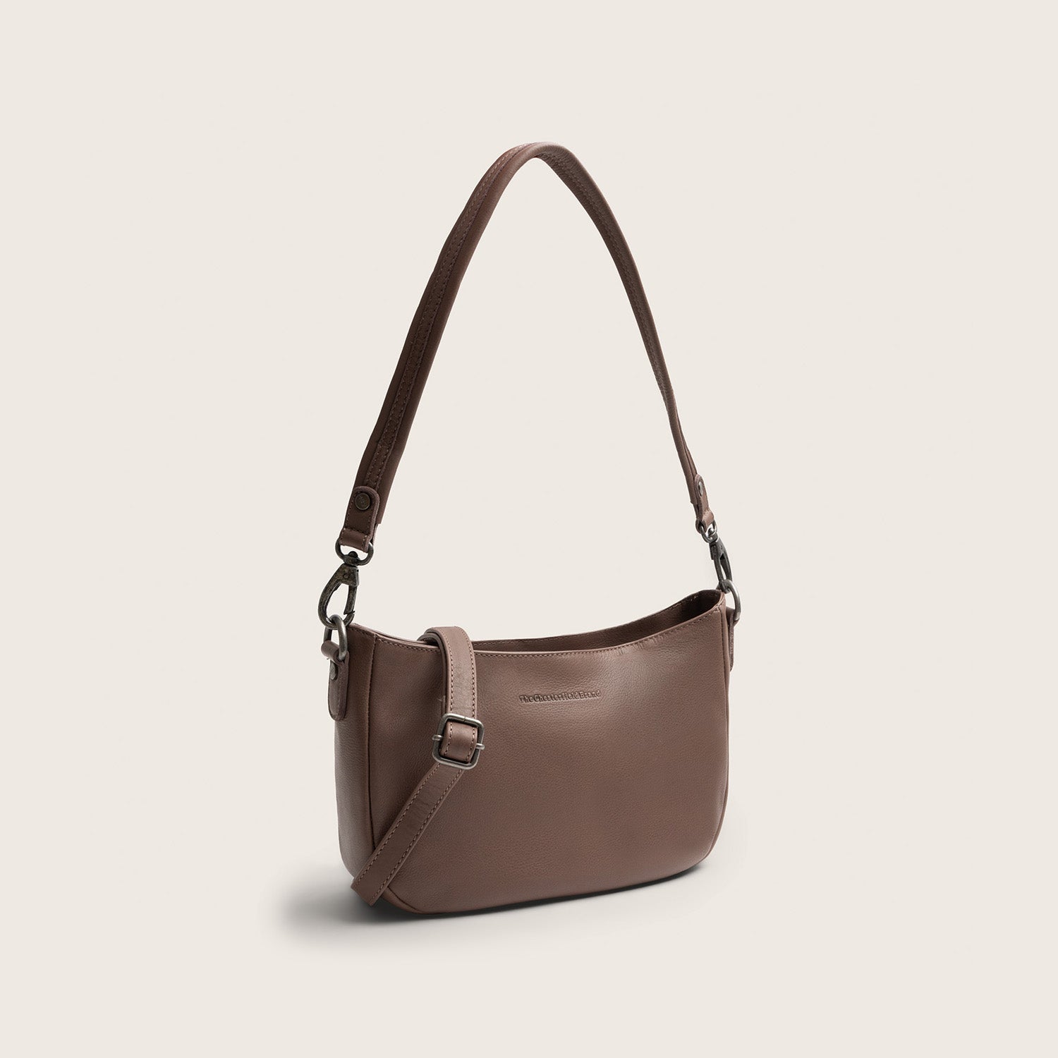 Sac Porté Épaule en Cuir Taupe Foncé Maris