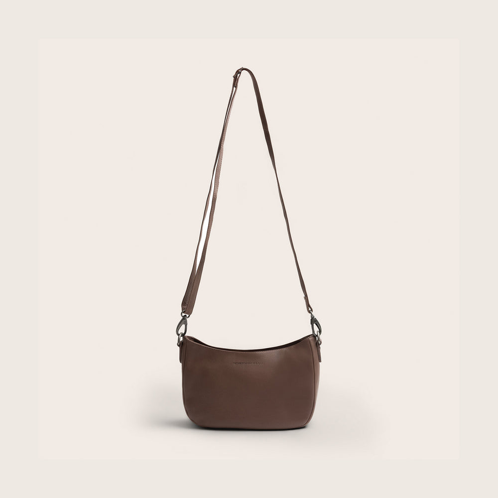Sac Porté Épaule en Cuir Taupe Foncé Maris
