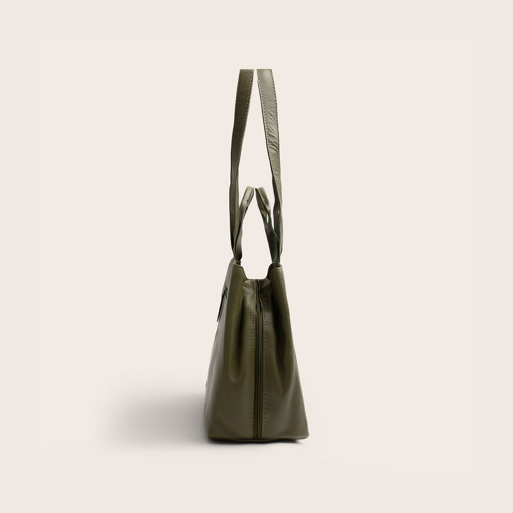 Sac Porté Épaule en Cuir Vert Olive Nerissa