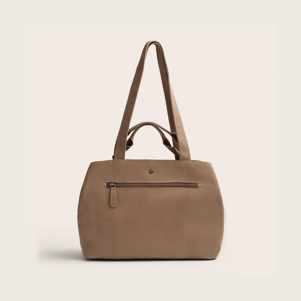 Sac Porté Épaule en Cuir Taupe Nerissa