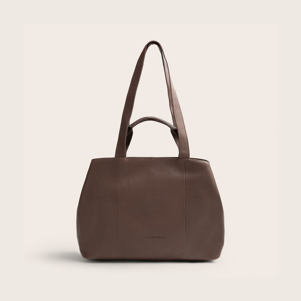 Sac Porté Épaule en Cuir Taupe Foncé Nerissa