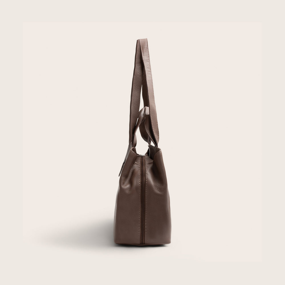 Sac Porté Épaule en Cuir Taupe Foncé Nerissa