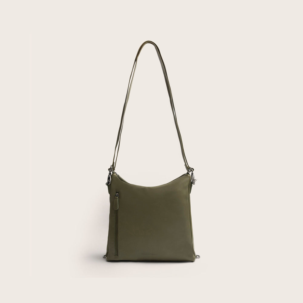 Sac Porté Épaule en Cuir Vert Olive Azura