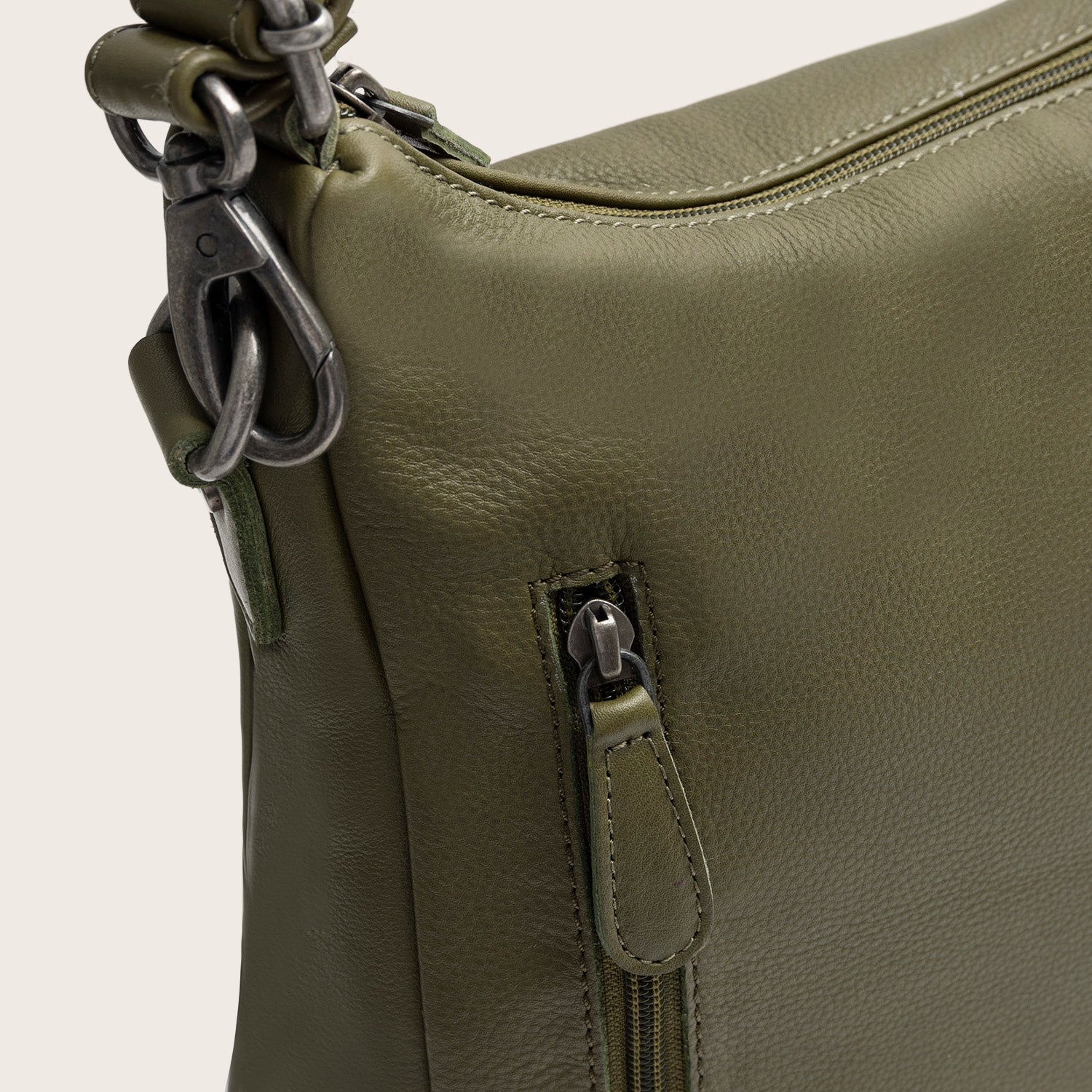 Sac Porté Épaule en Cuir Vert Olive Azura