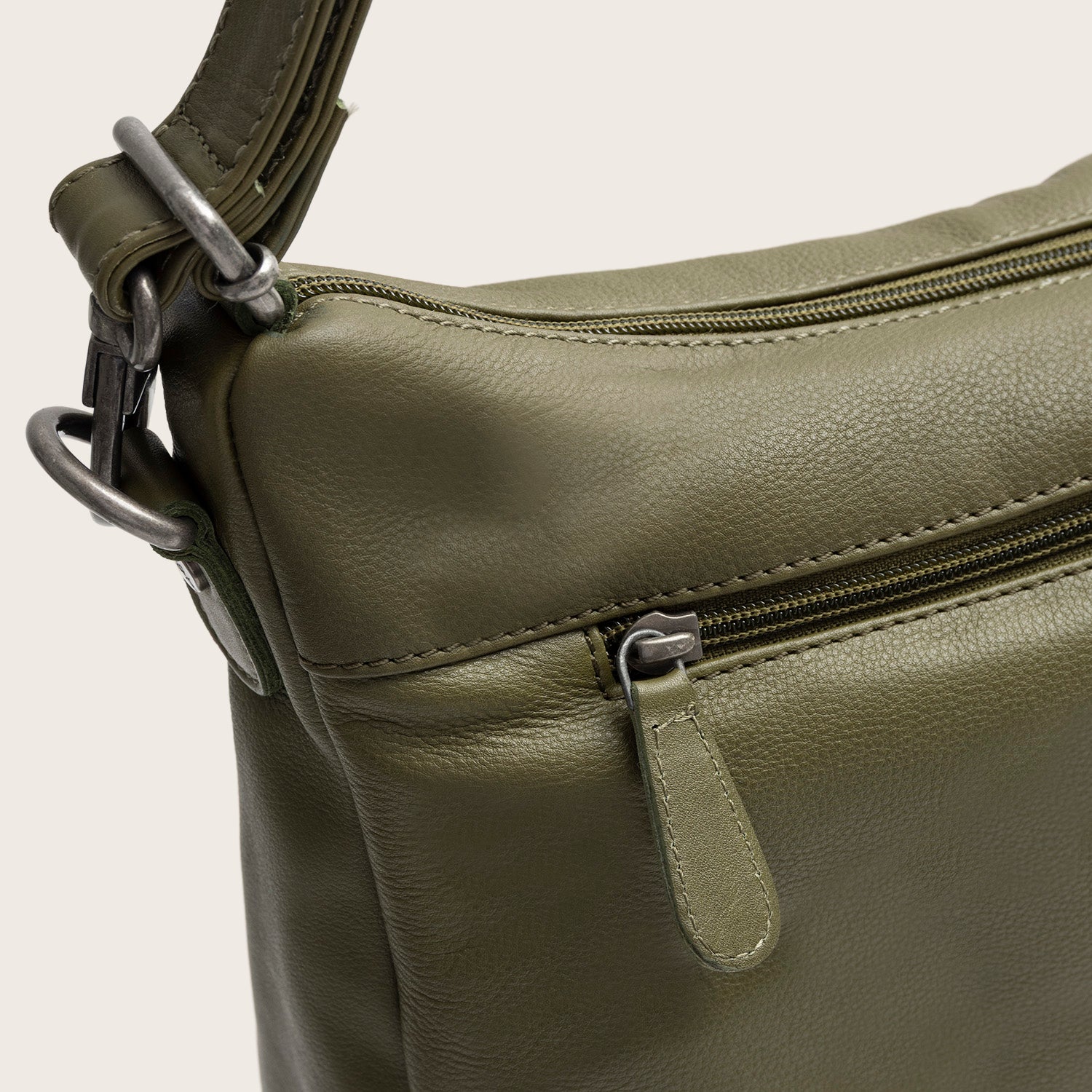Sac Porté Épaule en Cuir Vert Olive Azura
