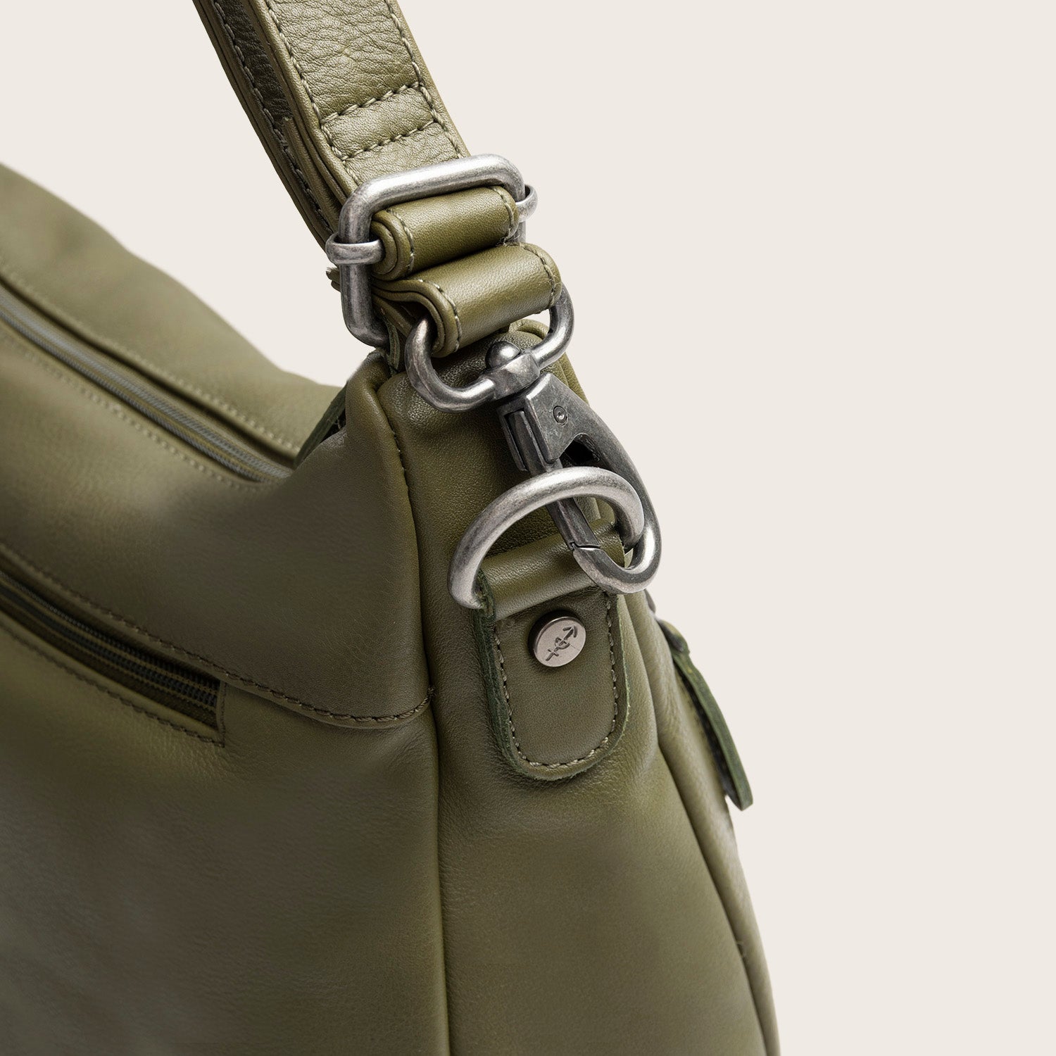 Sac Porté Épaule en Cuir Vert Olive Azura