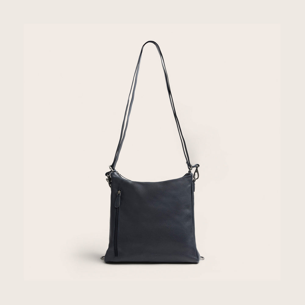 Sac Porté Épaule en Cuir Bleu Marine Azura