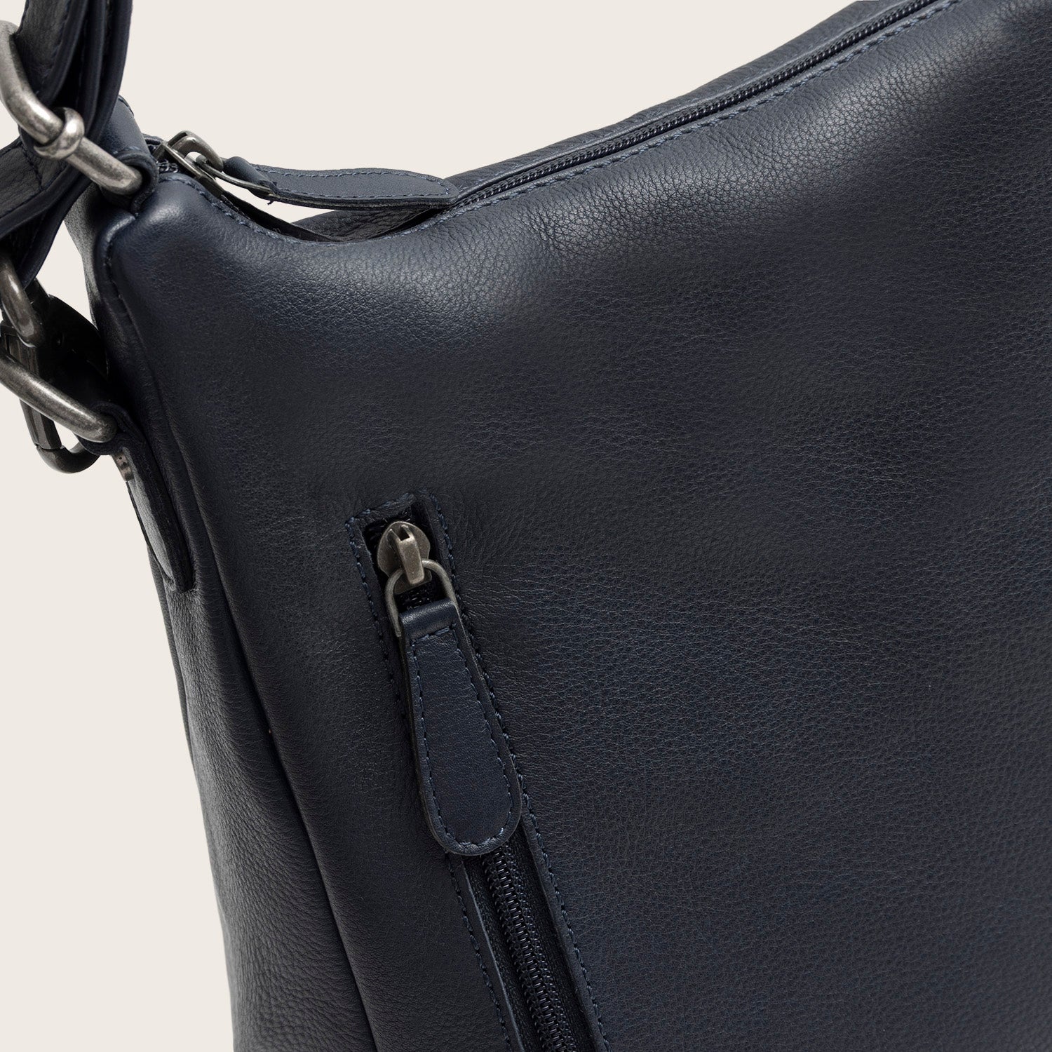 Sac Porté Épaule en Cuir Bleu Marine Azura