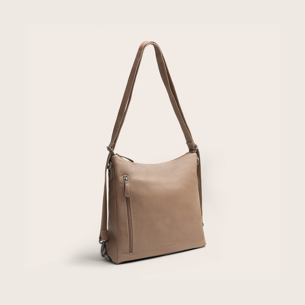 Sac Porté Épaule en Cuir Taupe Azura