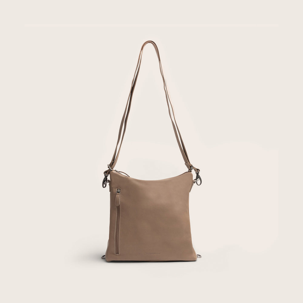 Sac Porté Épaule en Cuir Taupe Azura